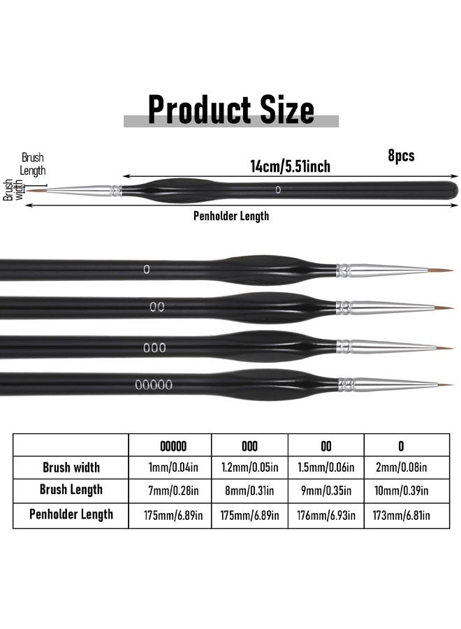 مجموعة فرش رسم دقيقة مكونة من 8 قطع، فرش رسم احترافية صغيرة الحجم للفنانين، فرش رفيعة للرسم الدقيق بالألوان المائية والأكريليك والزيتية - Image 2